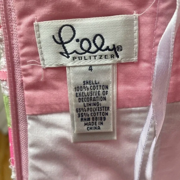 Lilly Pulitzer Dress 4 Strapless Pink Green White Lace Floral Polka Dot Ribbon - Picture 3 of 11